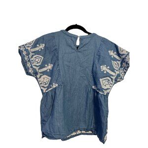 Central Park West denim chambray and embroidery‎ blouse S